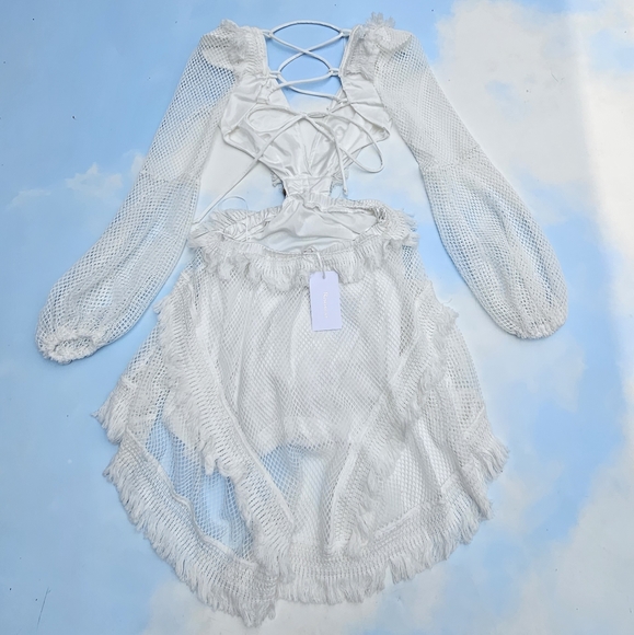 White Crochet Dress Fishnet Festival Dress Boho Hippie Dress - Picture 15 of 16